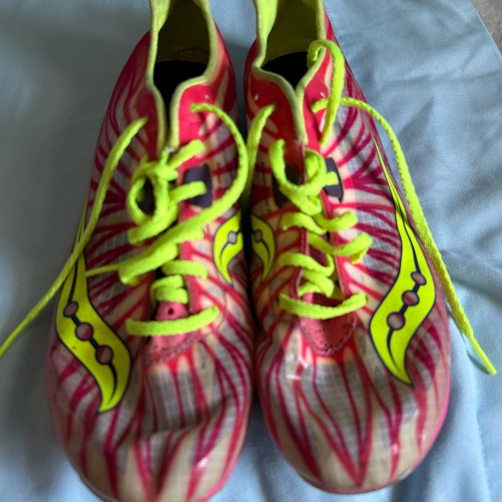 Pink and Yellow Saucony Track N Field Shies